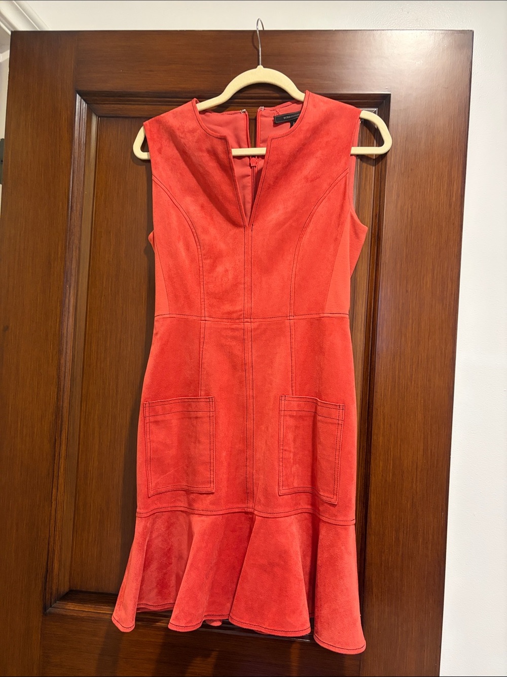 BCBGMaxAzria Vibrant Red Sleeveless Suede Fit-and-Flare Dress